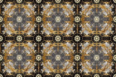 Altın elementli gri, kahverengi ve bej renkler. Raster altın desen. Doğu tarzı arabesk. Raster illüstrasyonu. Kusursuz altın desenli bukleler..