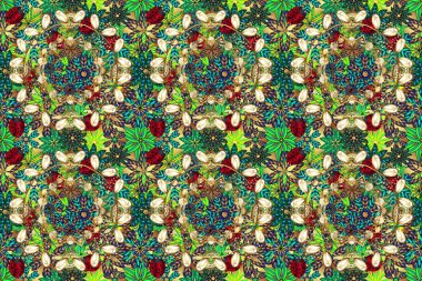 Yeşil ve mavi renklerde renkli soyut desenli el yapımı raster mandala. Çanta tasarımı.