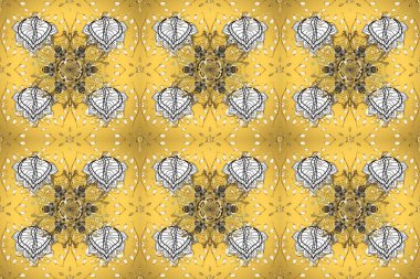 Doğu tarzı arabesk. Raster illüstrasyonu. Altın elementli gri, bej ve sarı renkler. Raster altın desen. Kusursuz altın desenli bukleler..