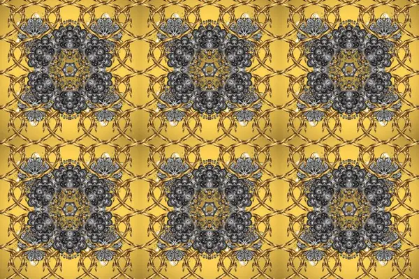 Doğu tarzında klasik tasarım öğesi. Duvar kâğıdı için altın süslü bir illüstrasyon. Çiçekli süslemeli, pürüzsüz bir desen. Sarı, gri ve kahverengi renklerde Arap dekoru. Süslü dantel iz sürücü.