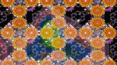 Çiçeksel çizim kalıbının yansıması. Vadinin turuncu renkli çiçekleri.
