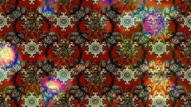 Üzerinde gelincikler ve vadi zambakları olan renkli çiçek desenli nakış deseni. Tekstil tasarımı için kahverengi renkli geleneksel halk çiçekleri buketi.