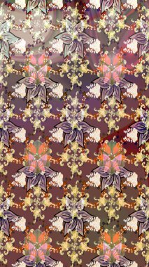 Düz Çiçek Elementleri Tasarımı. Sevimli çiçek raster deseni. Renkli Yaz Temalı eskiz kalıbı. Kahverengi renkte çiçekler.