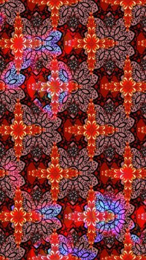 Çiçek süslemeli çizim deseni. Raster illüstrasyonu. Kırmızı renkte çiçekler.