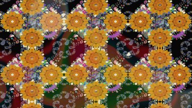 Düz Çiçek Elementleri Tasarımı. Raster. Renkli Bahar Teması çizim şablonu.