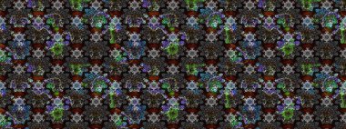 Küçük çiçekte hoş bir çiçek deseni var. Siyah renkler ve parlak çiçekler üzerine soyut çizim deseni. Çiçek elementli zarif raster dokusu..