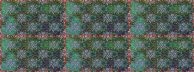 Sevimli çiçek raster deseni. Renkli Yaz Temalı Kusursuz Arkaplan. Düz Çiçek Elementleri Tasarımı. Yeşil ve mavi renkte çiçekler.