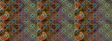 Raster illüstrasyonu. Kumaş, duvar kağıdı ve kağıt üzerine baskı yapmak için gelişen arka plan. Eski usul küçük çiçekli şirin bir eskiz deseni. Moda arka planında parlak buketler.