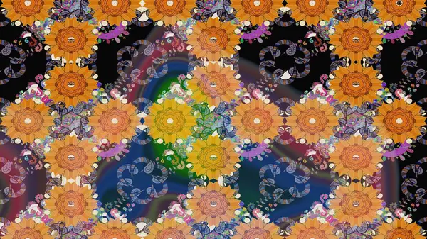 Çiçeksel çizim kalıbının yansıması. Vadinin turuncu renkli çiçekleri.