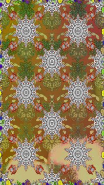 Kahverengi ve gri renkli çiçekler. Raster Illustrasyon 'da moda olmayan çiçek deseni. Düz Çiçek Elementleri Tasarımı. Renkli Yaz Temalı Kusursuz Arkaplan.