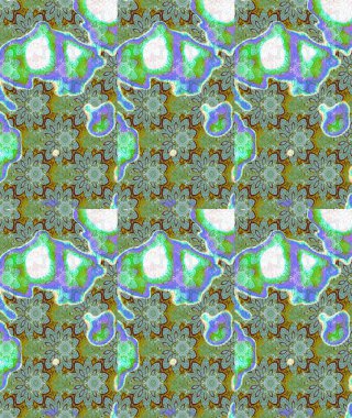 Yeşil renkli etnik çiçeklerle süslenmiş zarif bir eskiz şekli. Asya Tekstil 'inde Raster Çiçek İllüstrasyonu.