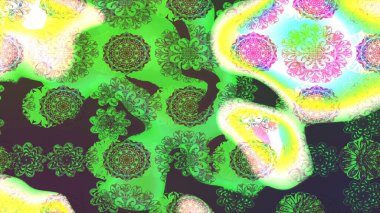 Raster illüstrasyonundaki çiçek desenli çizim. Yeşil renklerde. Güzel kumaş deseni. Raster illüstrasyonu.