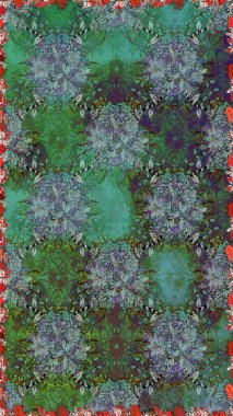 Sevimli çiçek raster deseni. Renkli Yaz Temalı Kusursuz Arkaplan. Yeşil ve mavi renkte çiçekler. Düz Çiçek Elementleri Tasarımı.