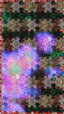 Eski usul. Kusursuz bir geçmişi var. Miles Fleur, süslü püslü bir süs. Tomurcukları papatya çiçekleri olan sevimli bir çiçek deseni. Kumaş, tekstil, duvar kağıdı baskısı için. Raster illüstrasyonu.