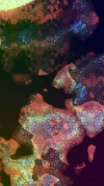 Çiçek desenli çizim. Kahverengi renkli Asya tekstili. Raster illüstrasyonu.