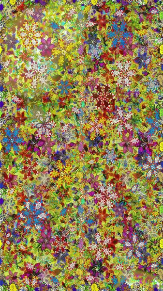 Kusursuz çiçek deseni. Asya tekstil tarzında. Yeşil ve kahverengi renkli çiçekler. Raster illüstrasyonu. Raster illüstrasyonu.