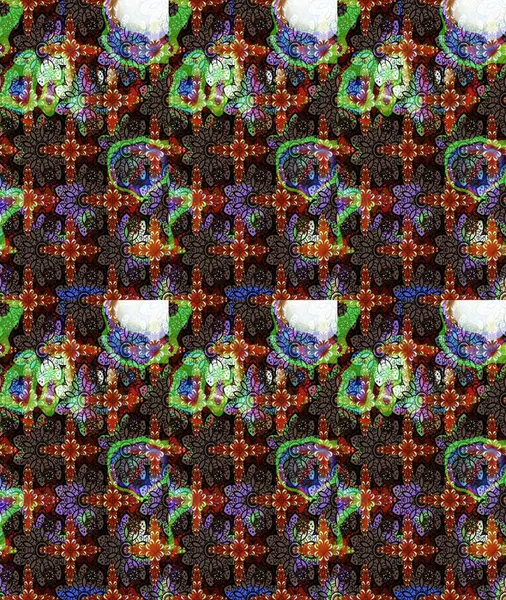 Eskiz arkaplan modeli. Yapraklı çiçekler ve kahverengi renkli papatya çiçekleri. Raster - stok.