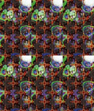 Eskiz arkaplan modeli. Yapraklı çiçekler ve kahverengi renkli papatya çiçekleri. Raster - stok.