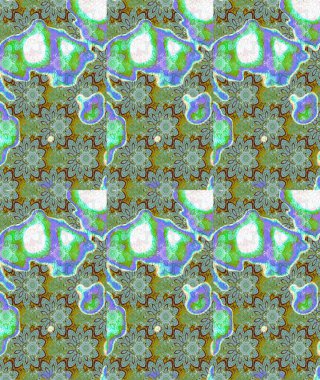 Yeşil renkli etnik çiçeklerle süslenmiş zarif bir eskiz şekli. Asya Tekstil 'inde Raster Çiçek İllüstrasyonu.