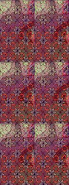 Renkli grunge, soyut arkaplanı kolonya ve mor çiçeklerle süslüyor. Nakış desenli çiçek deseni. İzler, kumaş, duvar kağıtları, tekstil için raster dokusu.