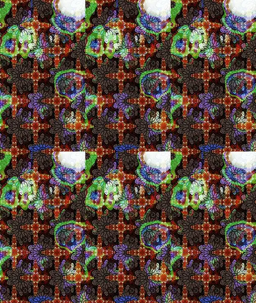 Eskiz arkaplan modeli. Yapraklı çiçekler ve kahverengi renkli papatya çiçekleri. Raster - stok.