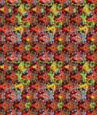 Raster illüstrasyonu. Renkli çizim kalıbı. Çiçek duvar kâğıdı. Çiçek arkaplan. Kırmızı renklerde şirin tekstil.