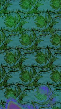 Düz Çiçek Elementleri Tasarımı. Yeşil renkli çiçekler. Renkli Yaz Temalı eskiz kalıbı. Raster illüstrasyonunda çiçek deseni çizimi.