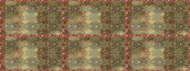 Raster illüstrasyonu. Şirin çiçekli kusursuz desen ve kahverengi ve nötr renklerde yapraklar, suluboya çiçek deseni, duvar kağıdı, kart veya kumaş için fayanslı.