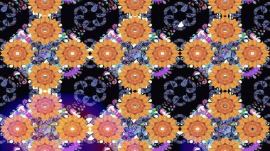 Parlak renkli çiçekli ve siyah yapraklı harika bir çiçek deseni. Halk tarzı. Modern çiçek arkaplanı. Moda baskıları için zarif bir şablon.