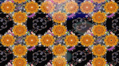 Düz Çiçek Elementleri Tasarımı. Siyah renkli çiçekler. Renkli Bahar Teması eskiz kalıbı. Güzel çiçek deseni..