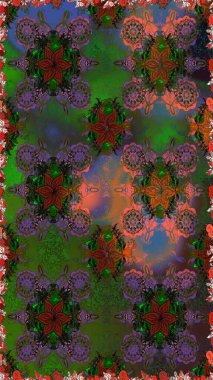 Yeşil ve kahverengi renkli çiçekler. Raster illüstrasyonu. Kusursuz çiçek deseni duvar kağıdı için kullanılabilir.