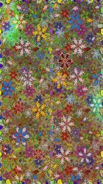 Soyut etnik raster kusursuz desen. Arkaplan dokusu, duvar kağıdı, kahverengi ve yeşil renkli çiçek teması. Kabile sanatı boho baskısı, klasik çiçek arkaplanı.