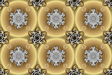 Kış kar dokusu duvar kağıdı. Noel altın kar tanesi kusursuz desen. Bej, nötr ve kahverengi renklerde altın kar taneleri. Sembol tatili, yeni yıl kutlaması, altın desenler..