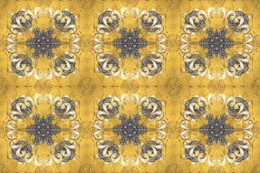 Bej, sarı ve kahverengi renklerde, altın elementli, kusursuz bir desen. Noel, kar tanesi, yeni yıl. Altın elementlerle bej, sarı ve kahverengi renklerde kusursuz klasik desen.