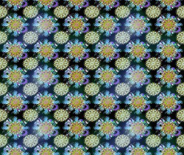 El çizimi çiçekli soyut çizim kalıbı. Raster illüstrasyonu. Mavi ve nötr renkte çiçekler.