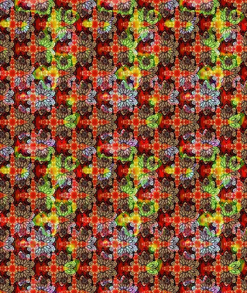 Raster illüstrasyonu. Renkli çizim kalıbı. Çiçek duvar kâğıdı. Çiçek arkaplan. Kırmızı renklerde şirin tekstil.