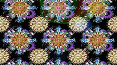 Sanat esinlenerek ve kahverengice çiçeklere ilham verir ve geride iz bırakır. Raster deseni. Karalama çiçekleri kusursuz desen. Siyah ve kahverengi el çizimi desen.