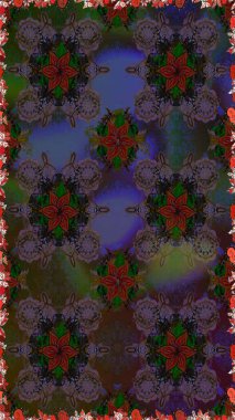 Çiçeksiz desenli, suluboya elle çizilmiş elementler. Parlak renkli fantezi çiçekleri, yapraklar, gri renkli tomurcuklar.