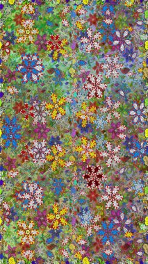 Raster illüstrasyonu. Asya tekstil tarzında. Kusursuz çiçek deseni. Yeşil ve nötr renklerde çiçekler. Raster illüstrasyonu.