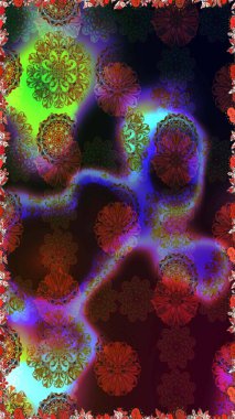 Kahverengi ve gri renkte güzel çiçekler, suluboya desenli, duvar kağıdı, kart ya da kumaş için fayanslı desenler. Raster..