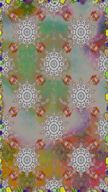 Kızılderili desenli desenli desenli şal deseni. Etnik Mandala süsü. Raster Henna dövme stili. Tekstil, tebrik kartı, boyama kitabı, telefon kılıfı baskısı için kullanılabilir.