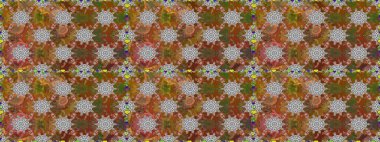 Düz Çiçek Elementleri Tasarımı. Raster illüstrasyonunda kusursuz çiçek deseni. Kahverengi ve gri renkli çiçekler. Renkli Bahar Teması Kusursuz Arkaplan.