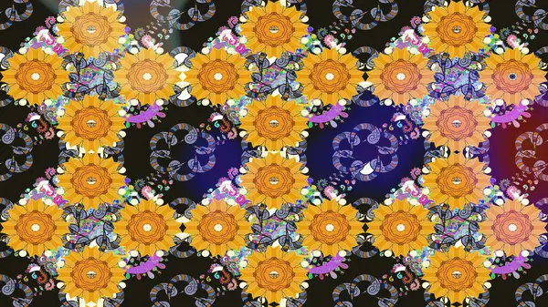 Sarı renkli çiçekler. Kumaş desenli papatya çiçekleri ayrıntıları.