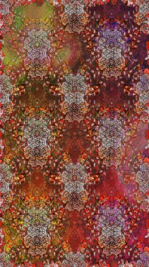 Raster illüstrasyonunda kusursuz çiçek deseni. Kahverengi renkte çiçekler.