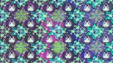 Parlak renkli çiçekleri ve mavi yaprakları olan harika bir çiçek deseni. Moda baskıları için zarif bir şablon. Modern çiçek arkaplanı. Halk stili.