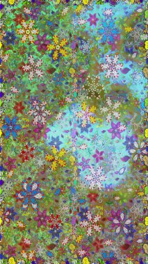 Kusursuz Chichi kumaş deseni. Renkli Bahar Temalı Kusursuz Arkaplan. Raster illüstrasyonu. Çiçek deseni. Düz Çiçek Elementleri Tasarımı.