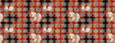 Kahverengi renkte çok kahverengi, zarif küçük çiçekler ve komik böcekler, raster desen, illüstrasyon.