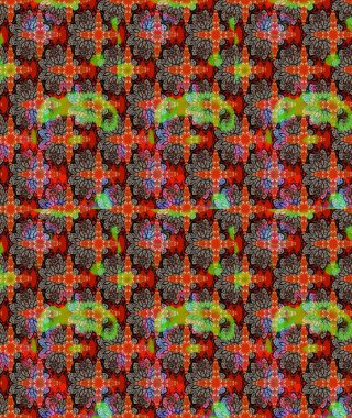 Raster illüstrasyonundaki çiçek desenli çizim. Suluboya tarzında kırmızı renkte çiçekler.