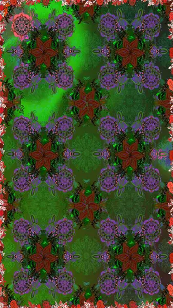 Seamless spring pattern with little flowers. Raster illustration. On green and brown colors in watercolor style.