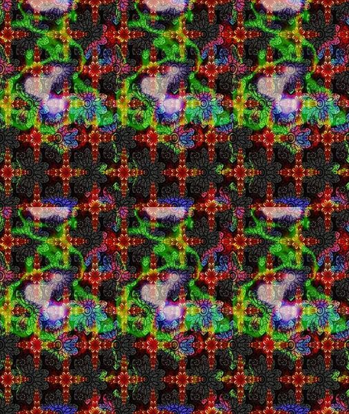 Raster Çiçek İllüstrasyonu 'nun şirin tekstili. Siyah renkli etnik çiçeklerle zarif eskiz deseni.